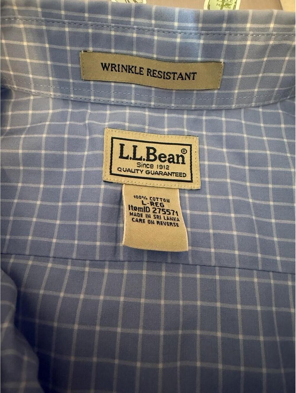 LL Bean Button Down Short Sleeve Shirt Mens Large Blue Plaid Wrinkle Resistant - Picture 4 of 6
